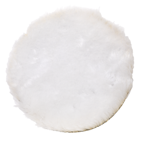 The Sealey Polishing Bonnet Ø150mm - PTCWB150 is a round, fluffy white cushion with a fuzzy texture, designed for easy attachment using a hook-and-loop system.