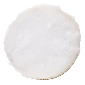 The Sealey Polishing Bonnet Ø150mm - PTCWB150 is a round, fluffy white cushion with a fuzzy texture, designed for easy attachment using a hook-and-loop system.