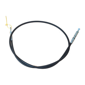 A black cable with metallic connectors on both ends, coiled in a loop with a yellow tag attached to one end, compatible with the 900 Series—Massey Ferguson Cable 2400mm Long (AL5020946) from AGCO.