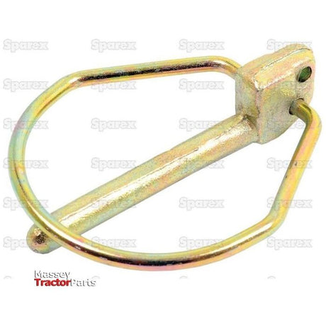 Metal lynch pin featuring a round wire loop and rectangular head for secure fastening in machinery, labeled "Sparex Massey Ferguson Tractor Parts," with a weight of 0.13 kg and Sparex Part No. S.33014.