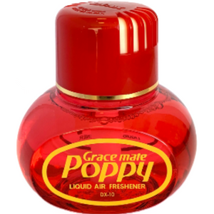 A red bottle of JMCE DEALS' GraceMate Poppy Air Freshener - Cattleya with a gold cap and label features high-grade liquid perfume for an exquisite scent.