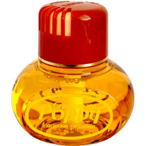 A round bottle of GraceMate Poppy Air Freshener - Citrus by JMCE DEALS, featuring high-grade liquid perfume, with an orange container and a red cap.