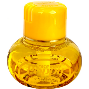 A round, yellow GraceMate Poppy Air Freshener - Gardenia bottle from JMCE DEALS with "Poppy" written on the label and a yellow cap, featuring high-grade liquid perfume that lasts up to 3 months.