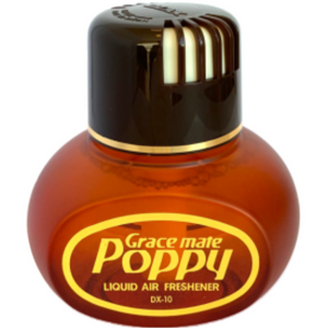 A brown bottle of GraceMate Poppy Air Freshener - Vanilla by JMCE DEALS, featuring a black cap and gold label, perfect for enhancing your space with its high-grade liquid perfume.