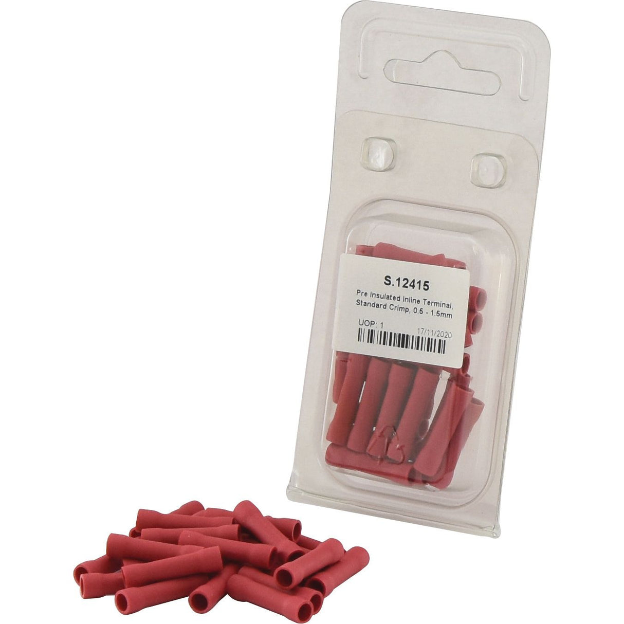 *SPECIAL PRICE* - Pre Insulated Inline Terminal, Standard Grip, 4.0mm, Red (0.5 - 1.5mm) (Agripak 25 pcs.) - S.12415
