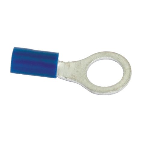 The Pre Insulated Ring Terminal - S.8543 from Sparex is a blue insulated crimp type connector, commonly used for connecting electrical wiring to a screw or stud type terminal, with a maximum current rating suitable for various applications.