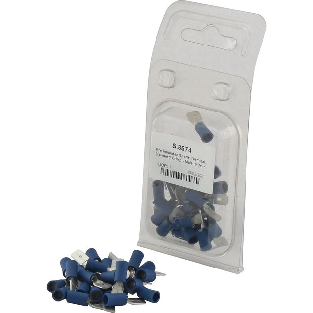 Pre Insulated Spade Terminal, Standard Grip - Male, 6.3mm, Blue (1.5 - 2.5mm) (Agripak 25 pcs.)
 - S.8574 - Massey Tractor Parts