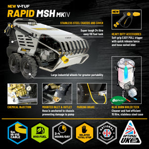 V-TUF RAPIDMSH240v Professional Hot Water Industrial Mobile Pressure Washer - 120Bar, 9L/min