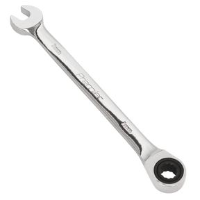 A Sealey Ratchet Combination Spanner 7mm - RCW07, crafted from durable Chrome Vanadium steel, features an open-end on one side and a ratchet ring box-end on the other.
