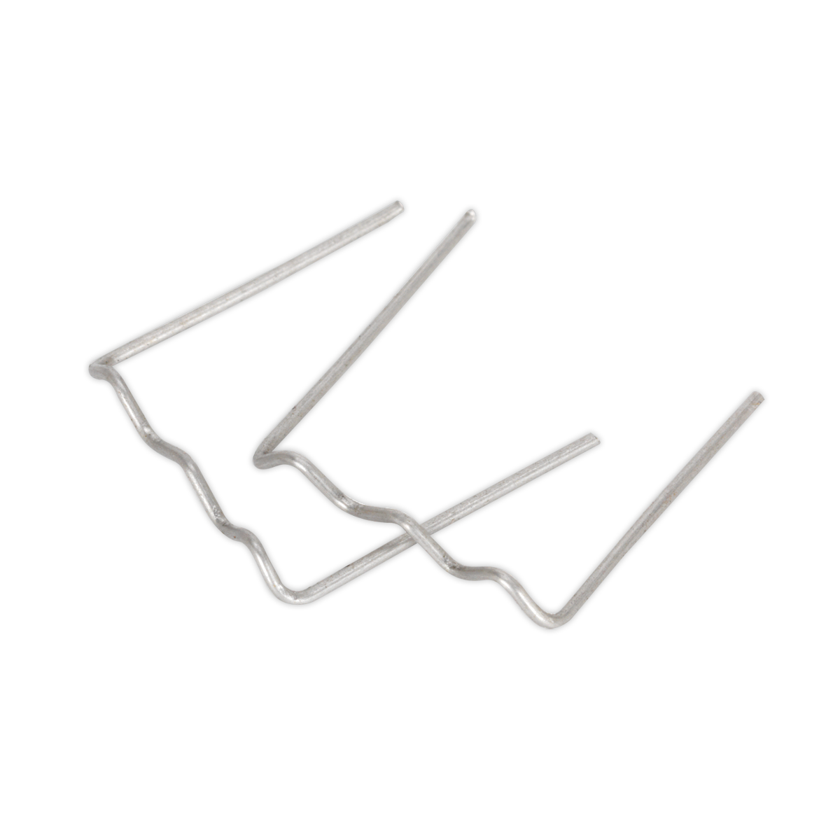 A diagram showing a bent wire with a series of zig-zags and curves, akin to the layout of staples, depicting a specific shape or configuration similar to the U-Staple 0.6mm Pack of 100 - RE06 from Sealey.