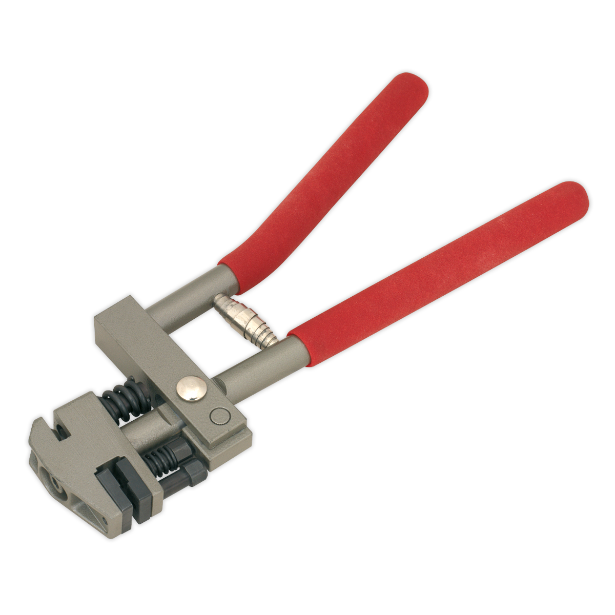 The Sealey Joggler/Flanging & Punch Tool - RE92/31 is a heavy-duty metal tool featuring red handles, designed for bending and cutting tasks. It includes a swivel head for enhanced maneuverability.