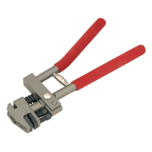 The Sealey Joggler/Flanging & Punch Tool - RE92/31 is a heavy-duty metal tool featuring red handles, designed for bending and cutting tasks. It includes a swivel head for enhanced maneuverability.