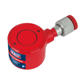A Sealey Push Ram - Compact 4 Tonne (model RE97XC04) with a red hydraulic cylinder and metal fitting, ideal for heavy loads.