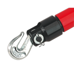 Close-up of a Sealey Hook (Male Thread) with a latch on the end of a red and black handle, Model No. RE97XM02.H-M.