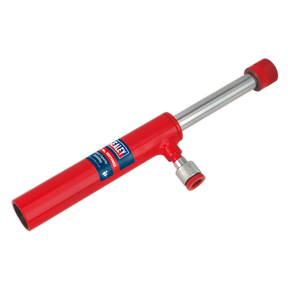 Image of the Sealey Pull Ram - Mini 2 Tonne - RE97XM02, featuring a red manual air pump with a metal handle, gauge attachment, and High Flow Coupler.