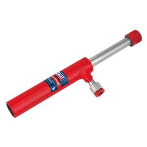 Image of the Sealey Pull Ram - Mini 2 Tonne - RE97XM02, featuring a red manual air pump with a metal handle, gauge attachment, and High Flow Coupler.