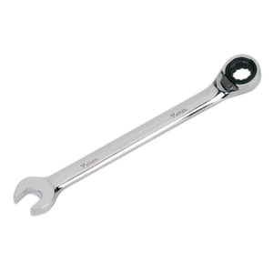 A Sealey Reversible Ratchet Combination Spanner 10mm - RRCW10, featuring an open-end on one side and a 72-Tooth Chrome Molybdenum ratcheting box-end on the other.