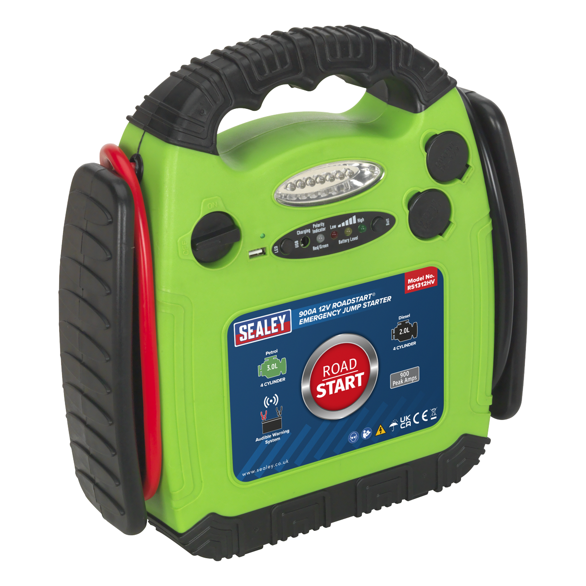 RoadStart® Emergency Jump Starter 12V 900 Peak Amps Hi-Vis Green - RS1312HV - Farming Parts