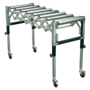 The Sealey Adjustable Roller Stand RS911F, with a height range of 450-1300mm and a 130kg capacity, is perfect for material handling tasks. This heavy-duty roller stand features adjustable legs and four swivel casters, allowing you to tailor its height and length to various needs.