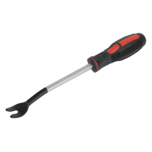 The Sealey Door Trim Clip Tool - RT007 features a black and red comfort grip handle, designed specifically for safely prying apart interior trim and door trim clips.