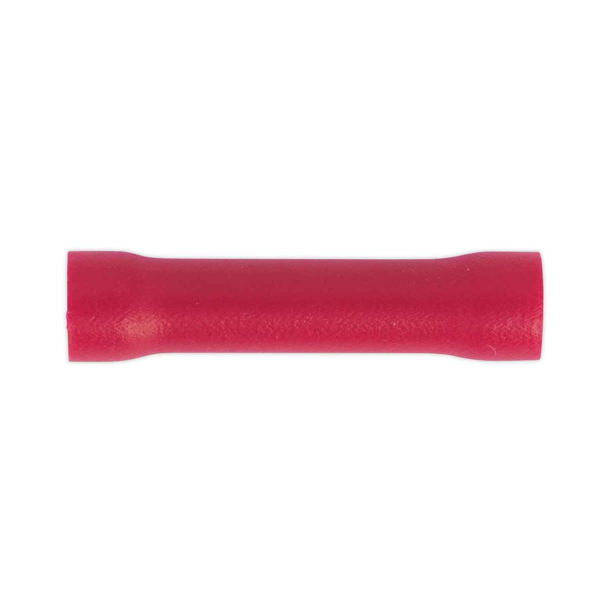 The Sealey Butt Connector Terminal Ø3.3mm Red Pack of 100 - RT29 is a cylindrical, insulated terminal designed for joining 22-18 AWG wires.