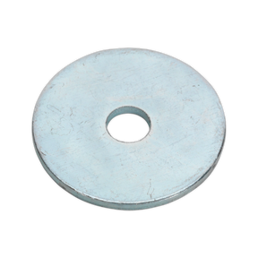 The Sealey Repair Washer M5 x 25mm Zinc Plated Pack of 100 - RW525 consists of zinc-plated washers with a flat, metallic design and a central hole, ideal for distributing load in mechanical assemblies.
