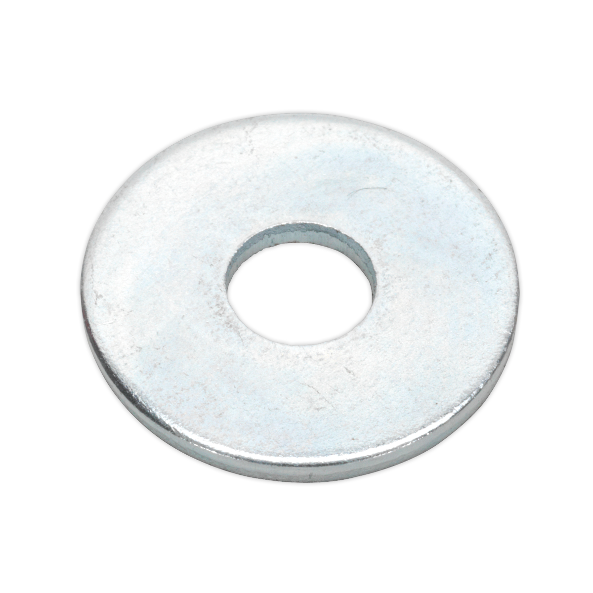 The Sealey Repair Washer M6 x 19mm Zinc Plated Pack of 100 (RW619) features a central hole and is designed for use with bolts and nuts to distribute load efficiently.