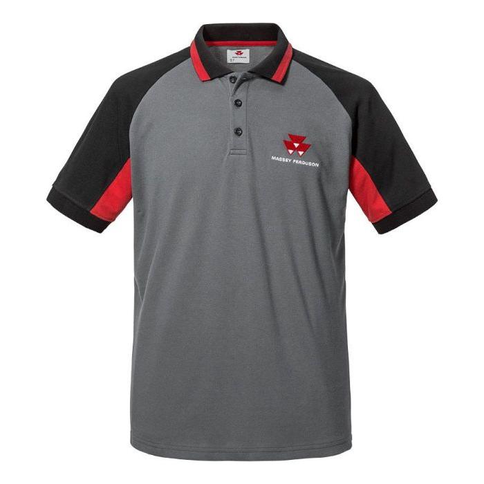 *SPECIAL PRICE* - Massey Ferguson Raglan Polo Shirt Cotton Piqué Grey Black Red | X993412102