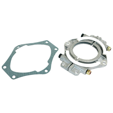 A Rear Crankshaft Seal Assembly (Sparex Part No. S.41494) from the Sparex brand, laid flat on a white background. The metallic part has a circular design and bolt attachments, featuring a gray gasket with multiple bolt holes as part of the seal assembly.