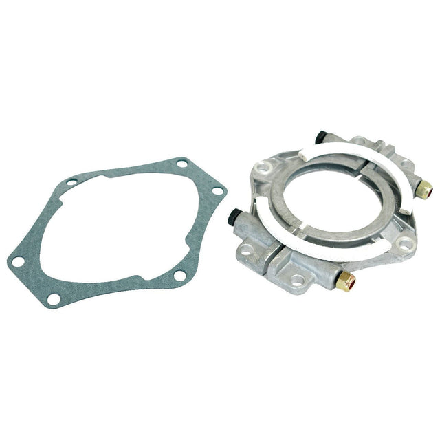 A Rear Crankshaft Seal Assembly (Sparex Part No. S.41494) from the Sparex brand, laid flat on a white background. The metallic part has a circular design and bolt attachments, featuring a gray gasket with multiple bolt holes as part of the seal assembly.