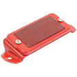 The Sparex Rectangular Reflector (Rivet On), Part No. S.43723, is a red reflector with a metal frame, designed with two screws for mounting and an extra hole for additional attachment. It is ideal for use on Massey Ferguson or Landini equipment.