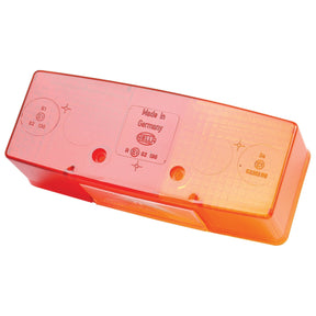 A rectangular orange and red reflector light for the rear right side, featuring a durable polycarbonate replacement lens labeled "Made in Germany" with several certification marks and branded by Sparex (Product Name: Replacement Lens, Fits: S.56106 | Sparex Part No. S.56197).