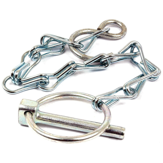 A standard duty Round Linch Pin, Chain & Hook Assembly from Sparex (Part No. S.11591), featuring a Ø6mm locking pin and circular loop, with a round type design.