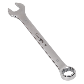 The Combination Spanner 19mm - S01019 by Sealey is crafted from Chrome Vanadium steel and features both an open-end and a box-end, clearly labeled 19 mm. Ideal for anyone seeking quality tools in their arsenal.