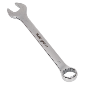 A metal combination wrench with an open-end and a box-end, crafted from Chrome Vanadium steel for exceptional durability and corrosion resistance, marked "Sealey" and "28mm - S01028" on both ends.