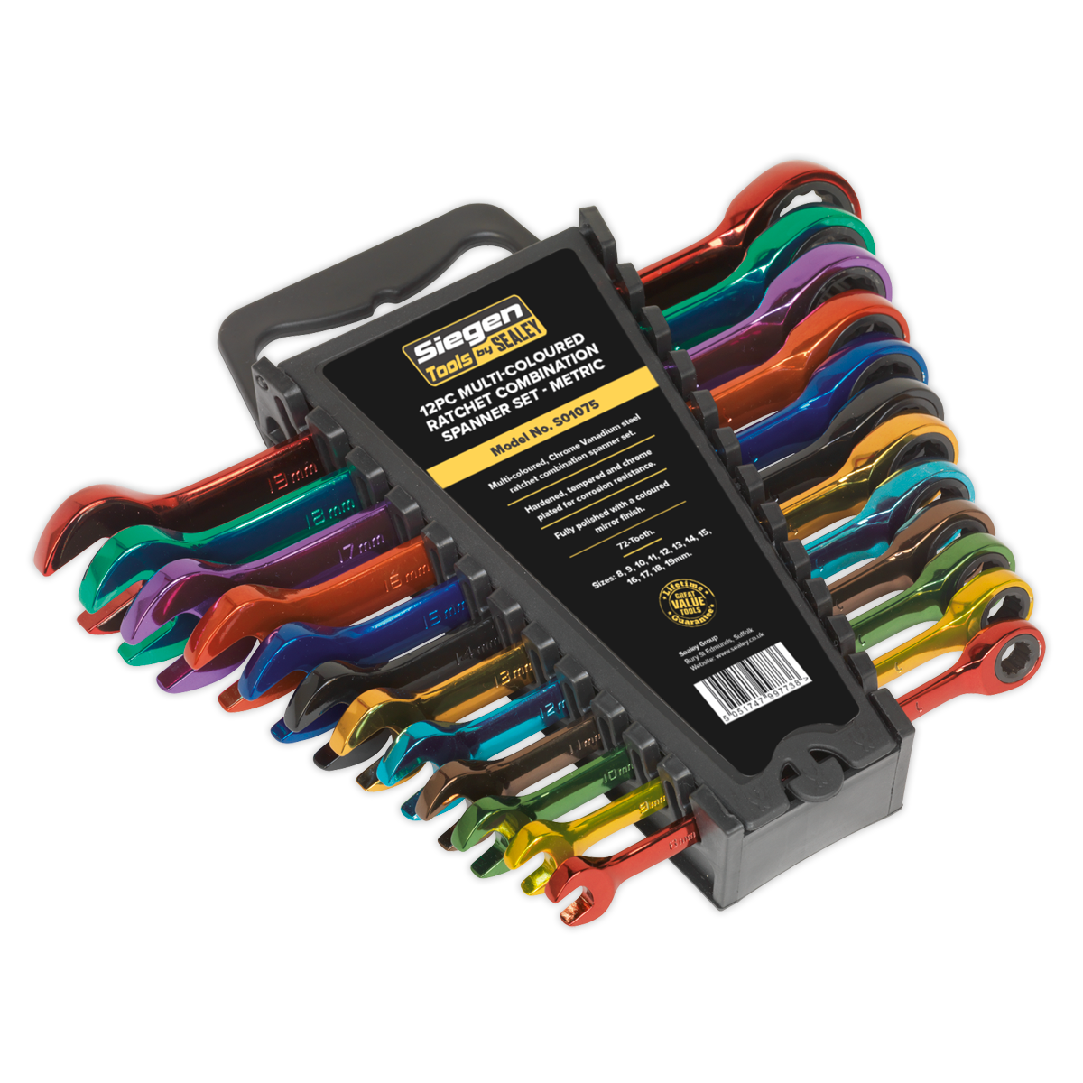 Ratchet Combination Spanner Set 12pc Multi-Coloured Metric - S01075 - Farming Parts