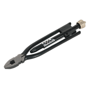 Sealey's Wire Twister 270mm Safety - S01100 features black metal pliers with a screw adjustment mechanism and a cylindrical tool attached in the center, making these high-quality tools perfect for precise tasks and safety wiring.