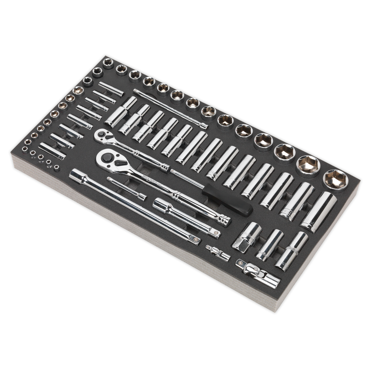 Tool Tray with Socket Set 62pc 1/4" & 1/2"Sq Drive Metric - S01122 - Farming Parts