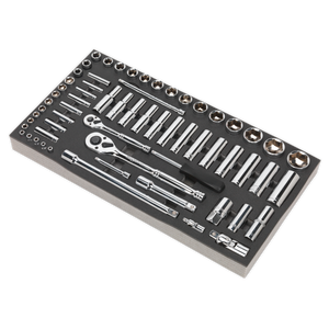 Tool Tray with Socket Set 62pc 1/4" & 1/2"Sq Drive Metric - S01122 - Farming Parts