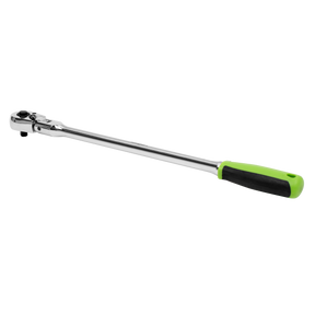 A Ratchet Wrench 1/4"Sq Drive Long Flexi-Head Flip Reverse - S01257 by Sealey, featuring a green and black handle and made from durable chrome vanadium steel.