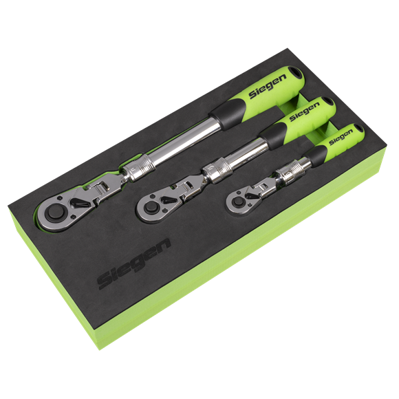 Siegen Extendable Flexi-Head Ratchet Wrench Set 3pc - SE-S01297