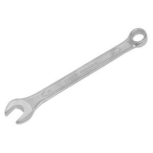 The Sealey Combination Spanner 10mm - S0410, made from Chrome Vanadium steel, features an open-end and a box-end, and is commonly used for tightening or loosening nuts and bolts.