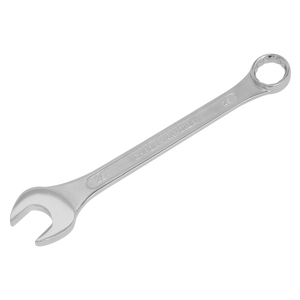 The Sealey Combination Spanner 25mm - S0425 is a silver wrench made from Chrome Vanadium steel, featuring one open end and one closed end, and has a 25mm measurement marking on the handle.