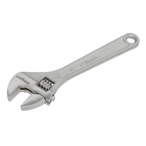 A silver adjustable wrench, model S0450 by Sealey, features a 6"-150mm measurement marking and a hole at the end of the handle, exemplifying the quality tools from the Siegen series.