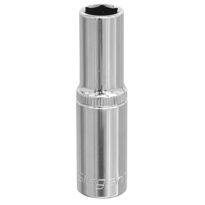 A shiny, metallic socket wrench attachment labeled "Sealey" and crafted from durable Chrome Vanadium steel, the WallDrive® Socket 8mm Deep 3/8"Sq Drive - S0587.