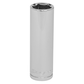 A silver WallDrive® Socket 14mm Deep 3/8"Sq Drive - S0592 featuring a six-point star-shaped opening, with the brand "Sealey" engraved at its base.