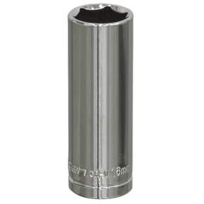 A Sealey WallDrive® Socket 16mm deep 3/8" square drive attachment, crafted from high-grade carbon steel for enhanced durability.