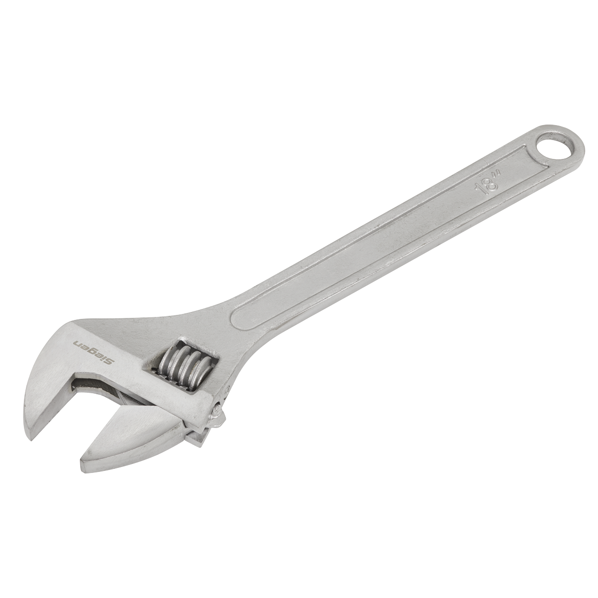 An adjustable wrench with a chrome-plated finish and a hole at the handle for hanging, the Adjustable Wrench 450mm - S0602 is part of the quality tools range from Sealey.