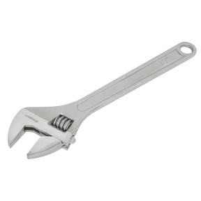 An adjustable wrench with a chrome-plated finish and a hole at the handle for hanging, the Adjustable Wrench 450mm - S0602 is part of the quality tools range from Sealey.