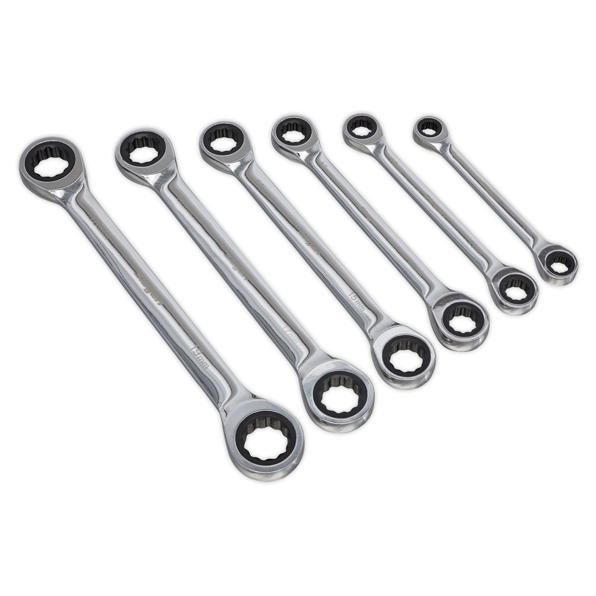 Double End Ratchet Ring Spanner Set 6pc Metric - S0636 - Farming Parts